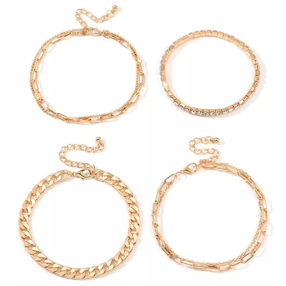 Gold Chain & Rhinestone Anklet Set - Picture 4 of 6